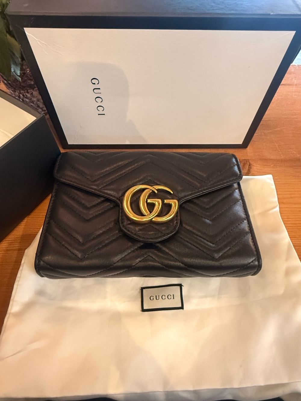 Gucci Black Chevron Matelassé Mini Bag with Gold Double G - Picture 8 of 8
